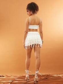 NYA SZN Falda de punto de ganchillo de longitud mini para verano, elegante para festivales de música, vacaciones, primavera, brunch, playa y eventos de boda, atuendo de playa occidental para mujeres