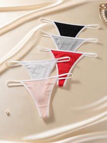 SHEIN 5pcs/Pack Women's Contrast Color Trim Low Waist G-String Casual - Multicolor - View 7