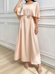 Modelyn Women's Simple & Fashionable Arabic Style Summer Dress Formal Dresses For Women Elegant - Apricot - View 6
