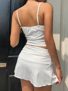 SHEIN EZwear Set de 2 piezas de camiseta y falda de unicolor para mujer, minimalista y de moda, adecuado para el verano