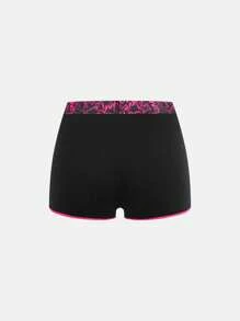 Pantalón corto de estar por casa suave y cómodo de mezcla de algodón, cintura elástica de color contrastante para adolescentes, negro y magenta, para uso diario