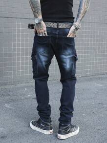 Manfinity LEGND Pantalones vaqueros casuales de talla grande para hombres, simples y de moda, aptos para el uso diario