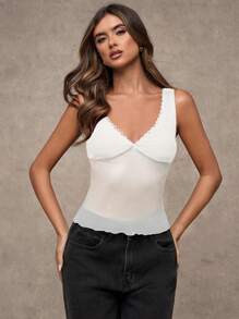 SHEIN BAE 夏季性感花卉印花豹纹复古图案蕾丝女式修身长款背心裙 - 白色 - 查看 3