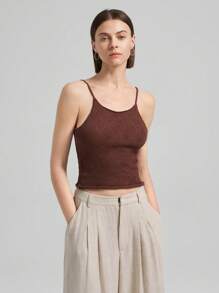 Ontre 2025 Women's Summer Solid Color Knitted Camisole Top, Casual And Commuting, Simple Base Layer, Caramel Brown Knit Tank Top, Fashionable City Style - Grey - View 6