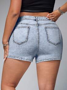 SHEIN EZwear Short en jean casual pour femme grande taille, pour l'été - Jean clair - Voir 5