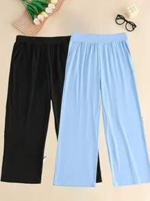 SHEIN Set de 2 pantalones de talla grande de unicolor casual - Multicolor - Ver 1