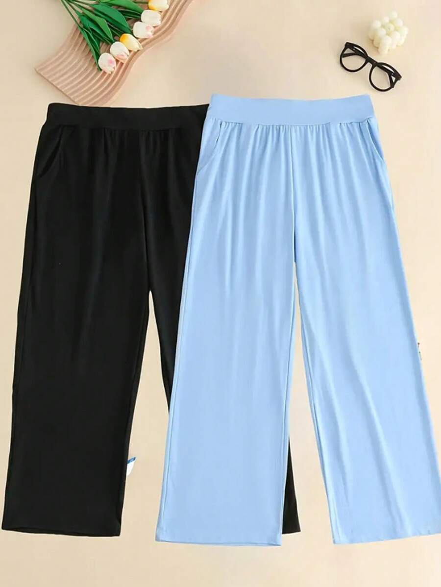 SHEIN Set de 2 pantalones de talla grande de unicolor casual - Multicolor - Ver 1