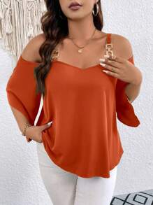 SHEIN Clasi Kamisol Longgar Warna Polos Ukuran Besar, Sederhana dan Modis - Rust Brown - View 6