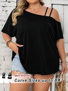 SHEIN CURVE+ Plus Size Women Tie-Dye Print Round Neck Short Sleeve Casual Loose T-Shirt, Spring/Summer