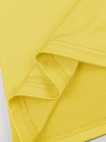 INAWLY Kaos Kasual Wanita Warna Polos Leher Bulat Lengan Pendek Potongan Slim Fit - Kuning - View 6