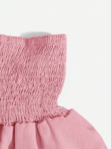 SHEIN PETITE Saia curta de verão com bainha de duas camadas de cintura alta - Rosa - Ver 4