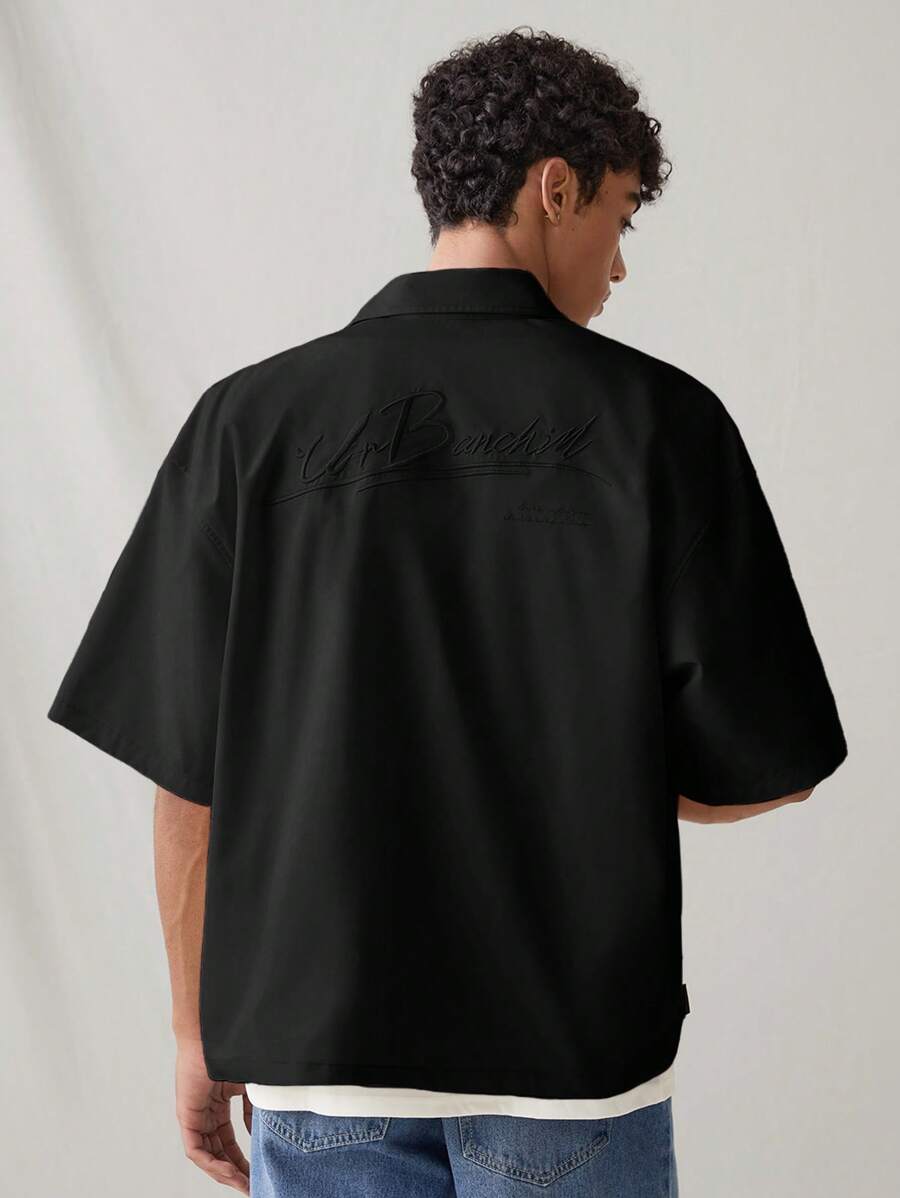 SWAVVY Áo thun polo tay ngắn rộng rãi họa tiết tiếng Anh thường ngày thời trang nam, đi học - màu đen - Xem 1