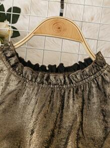 Chiquease Blusa de mujer con puños y cuello de volantes con detalle de recogido en tela de lámina - Negro - Ver 3