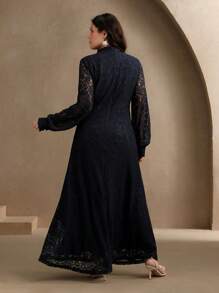 Anewsta Elegant Women's Lace Maxi Flared Dress, Spring Outfits - Navy Blue - View 2