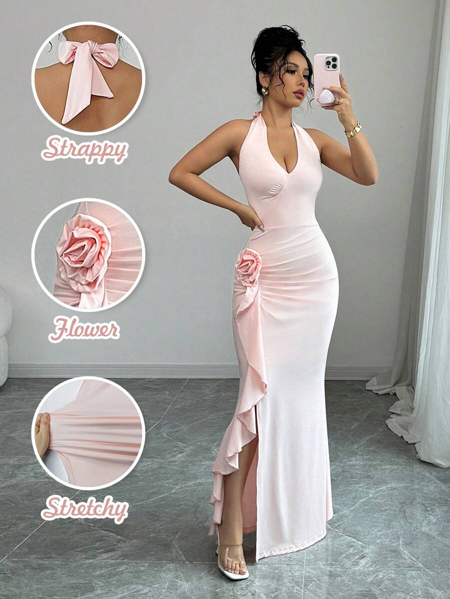 Elenzga Đầm sang trọng không tay ôm vừa vặn thanh lịch dành cho nữ, màu hồng - Hồng - Xem 1