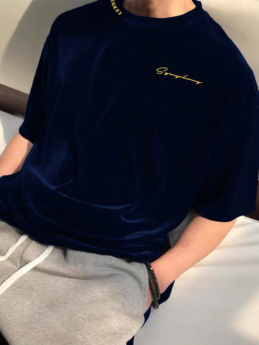 Manfinity Hypemode Camiseta de manga corta de estilo casual y sencillo para hombres, adecuada para verano, otoño/invierno - Azul - Ver 1