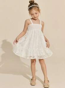 SHEIN Vestido elegante de encaje blanco para niñas, para la temporada de bodas - Blanco - Ver 2
