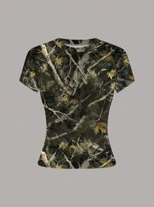 SHEIN LUNE Maglietta casual da donna a girocollo, manica corta, versatile per uso quotidiano