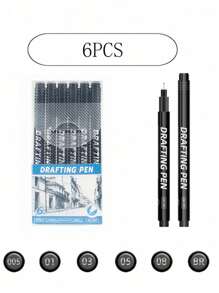 SHEIN 6pcs/9pcs/12pcs Waterproof Quick-Drying Technical Drawing Pens Set For Sketching, Cartooning, Graphic Design And Handwriting