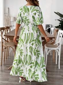 Breezaya Plus Size Damska Elegancka Dojazdy do Pracy/Randka Swobodna Plaża Kwiatowy Botaniczny Dekolt w Serek Seksowna Sukienka z Rękawem 3/4