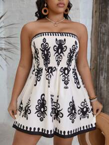 SHEIN VCAY Tuta a tubo vintage con stampa per donne taglie forti per vacanza, outfit estivi da donna