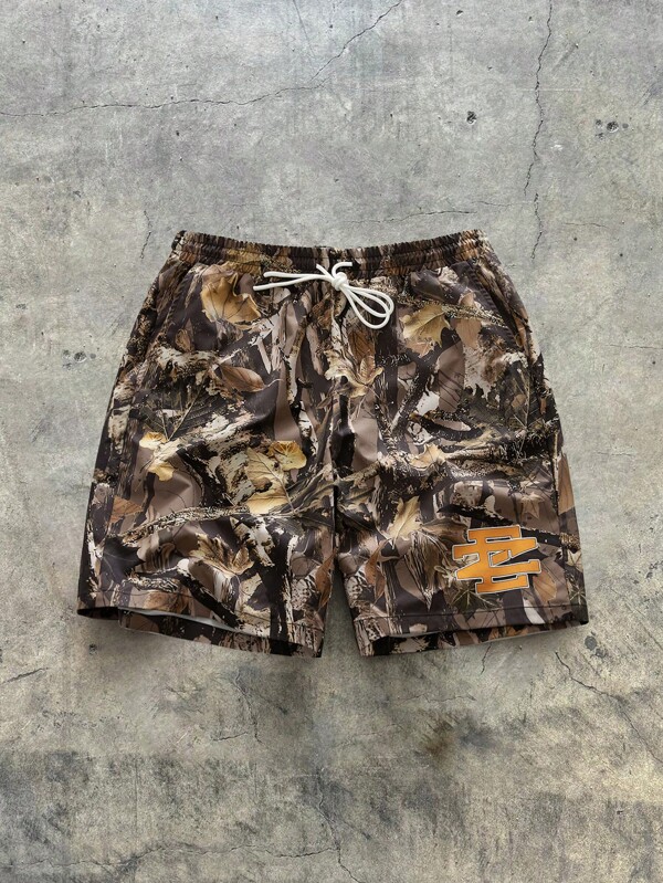 AXEPEAK Men's Summer Casual Camouflage Print Drawstring Waist Shorts, Streetwear Ready