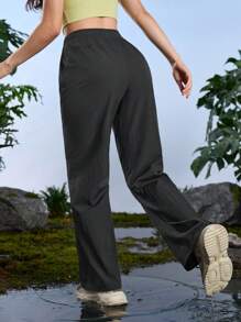 In My Nature Women's Casual Solid Color Drawstring Waist Outdoor Hiking Pants - Black - View 2