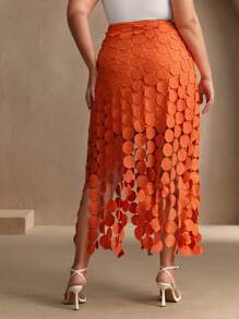 Anewsta Plus Size Women Korean Style Circle Decor Pleated Skirt, Suitable For Spring, Summer, Festivals, Elegant - Orange - View 2
