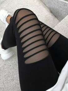 Calvaya Plus Size Fashion Elegant Slimming Sexy Mesh Distressed Leggings, Hot Taper Pants - Black - View 1