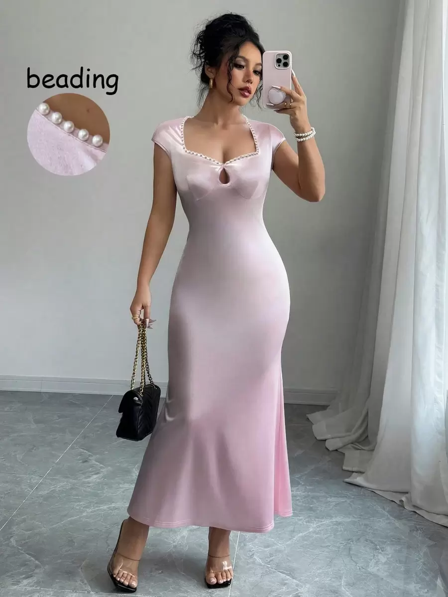 Elenzga Women's Woven Regular Elegant Summer Long Dress - Pink - View 1