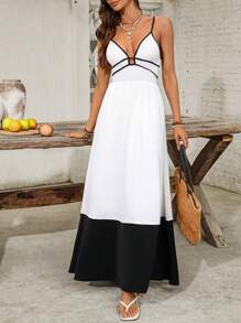 SHEIN VCAY Plus Size Colorblock Summer Casual Vacation Sleeveless Dress - Black and White - View 5