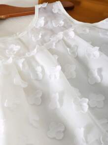 Girls Casual Fashion Round Neck Sleeveless 3D Floral Net Loose Tank Top & Elastic Waist Wide Leg Solid Color Pants Set