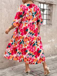 SHEIN Clasi Plus Size Women's Colorful Floral Print Beach Dress - Multicolor - View 2