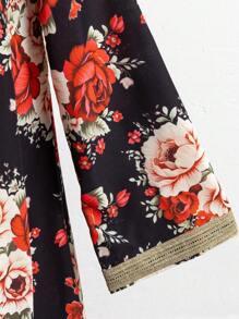 Túnica tipo kaftan modesta con cinturón dorado para niña preadolescente, vestido holgado con estampado floral retro, atuendo tradicional de vacaciones - Negro - Ver 3