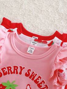 SHEIN Vintaside Kids 3pcs Baby Girl Summer Sleeveless Casual Tops Set, Includes Cute Strawberry & Letter Print Knit Top - Multicolor - View 6