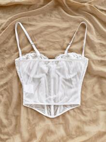 Soleia 夏季上衣、度假女士、复活节、女士束腰吊带背心、白色上衣、女士西部装、短款上衣、蕾丝上衣、狂欢节、音乐会女士、可爱上衣、女士白色蕾丝拼布吊带背心度假上衣 - 白色 - 查看 2