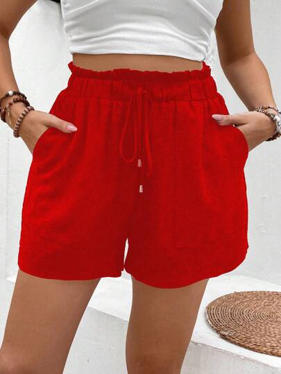 EMERY ROSE Plus Size Enfärgade Casual Shorts med hög midja