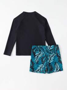 Traje De Baño De Playa Para Chico Adolescente Con Estampado Tropical Y Letras