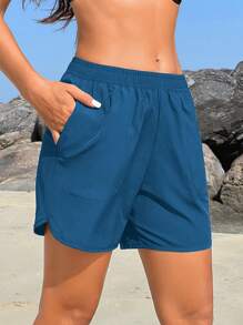 Swim Vcay 女士纯色休闲沙滩短裤，夏季时尚