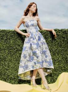MOTF Soiréza JACQUARD GATHERED TUBE DRESS - Blue and White - View 7