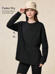 OutZeal 速干超大口袋长袖健身上衣瑜伽套头衫跑步T恤户外春季