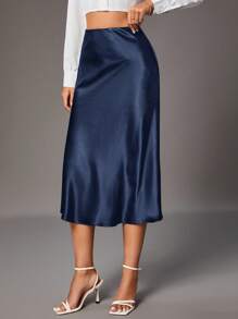 SHEIN Tall Women's Solid Color High Waist Elegant Commute Mermaid Hem Skirt Office Skirts For Women