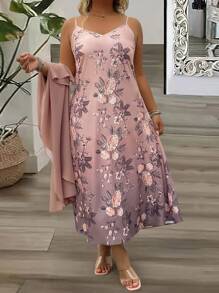 EMERY ROSE 大码优雅蕾丝雪纺两件套连衣裙，春秋装