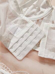 Set de 2 piezas de lencería romántica de estilo largo de color blanco con sujetador y panty para mujer
