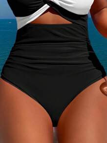 Swim Lushoire Women's Two-Tone Cross Halter One-Piece Swimsuit, For Beach & Holiday For Summer Beach Vacation - Multicolor - View 3