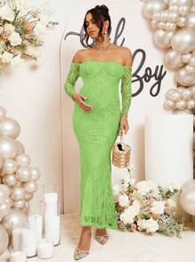 Loomaby 孕妇优雅露肩蕾丝鱼尾下摆连衣裙，婴儿洗礼连衣裙