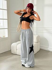 SHEIN Sport Studio Pantalones deportivos informales de unicolor para mujer, diseño de moda adecuado para el verano