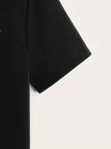 SHEIN Tween Boy 休闲短袖撞色领字母刺绣 Polo 衫，轻便，适合夏季 - 黑色 - 查看 4