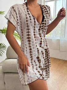 Swim Lushoire Tie-Dye Print Wrap Around Kimono Cover Up For Beach/Holiday For Summer Beach Vacation