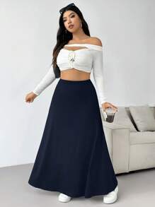 SHEIN EZwear Spódnica z wysokim stanem w dużym rozmiarze, swobodna do codziennego noszenia, odpowiednia na jesień